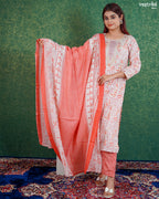 Orange Cotton Printed Kurti Set