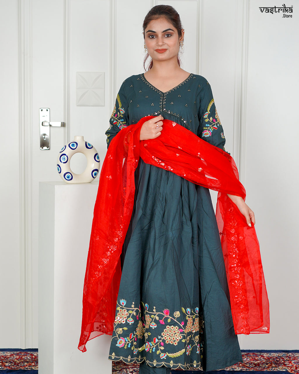 Bottle Green Aalia Sequin Frock Set