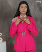 Crape Blazer-Style Cord Set with Belt