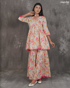 Printed V-Neck Kurti & Alia-Cut Sharara Set