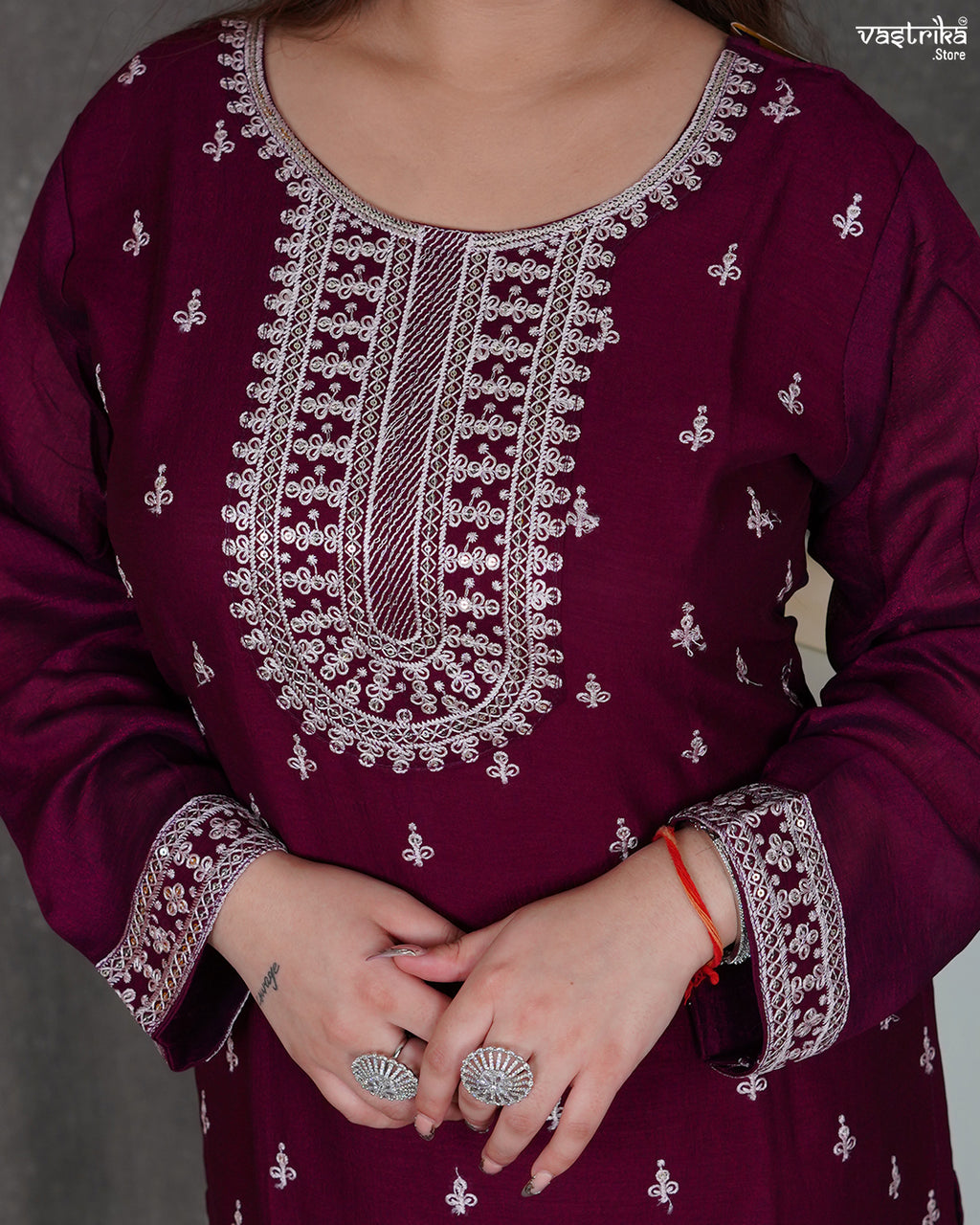 Round Neck Kurti Set with Jaal Dupatt
