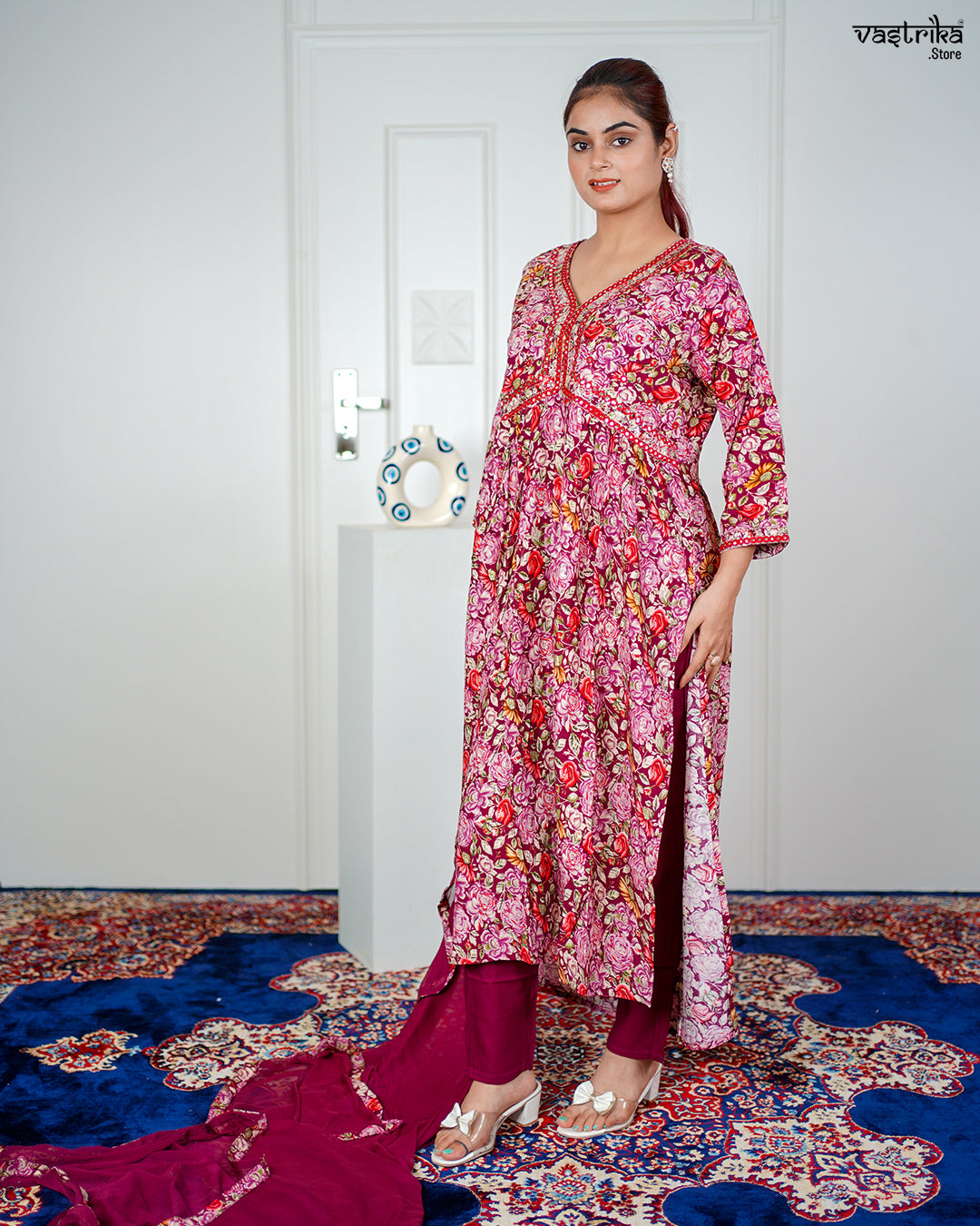 Wine Aalia Flare Frock Set