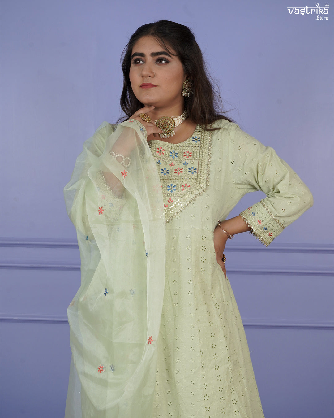 Chikankari Frock-Style Kurti Set