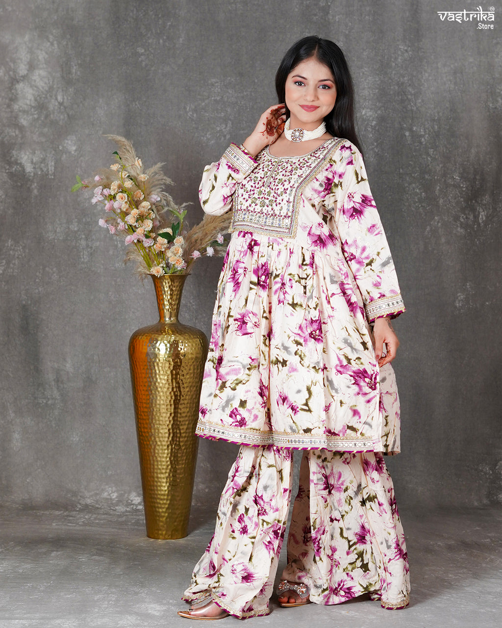 Purple Ryon Cotton Kurti Set