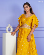 Mustard Chinon Crop Top Set