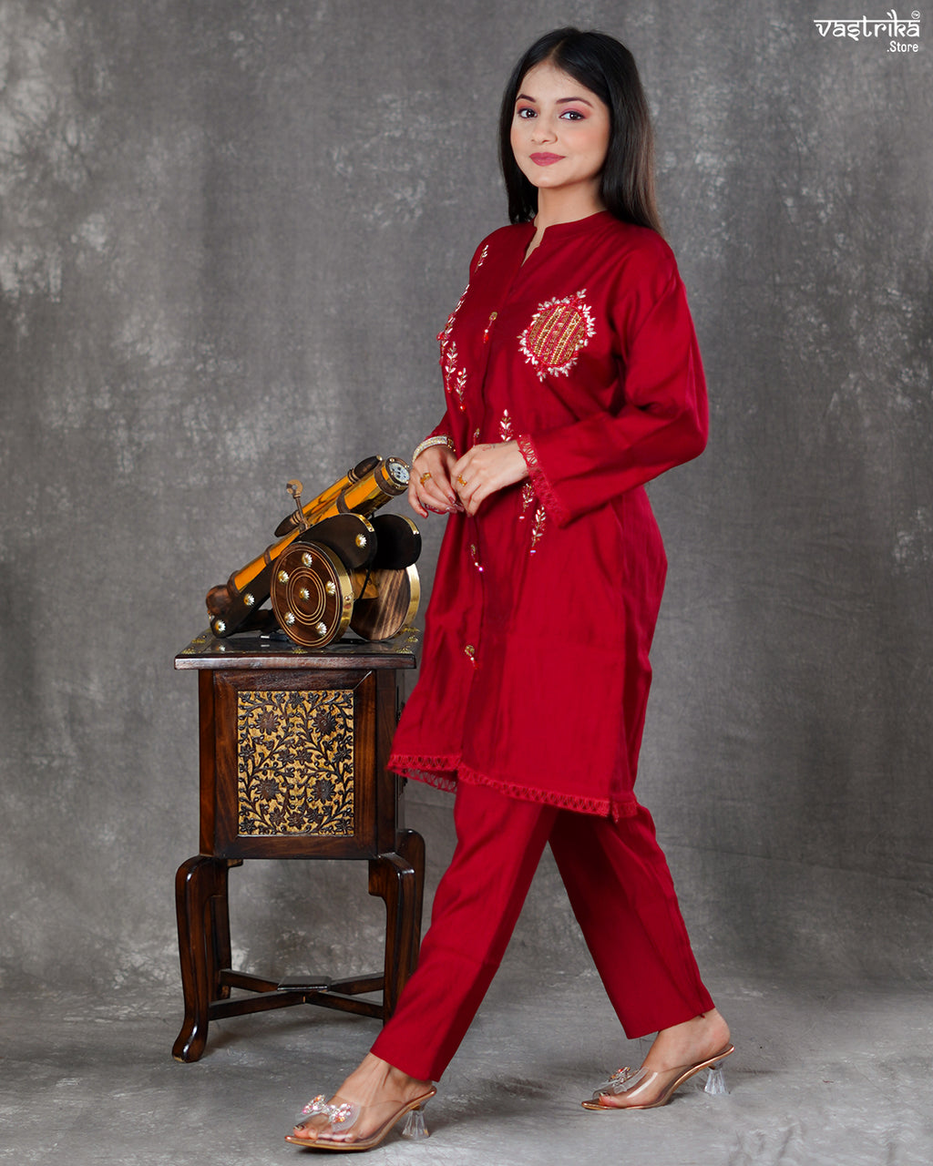 Maroon Silk Coord Set