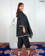 Black Roman Silk Signature Kurti Set