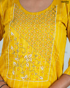 Yellow Chanderi Silk Kurti Set