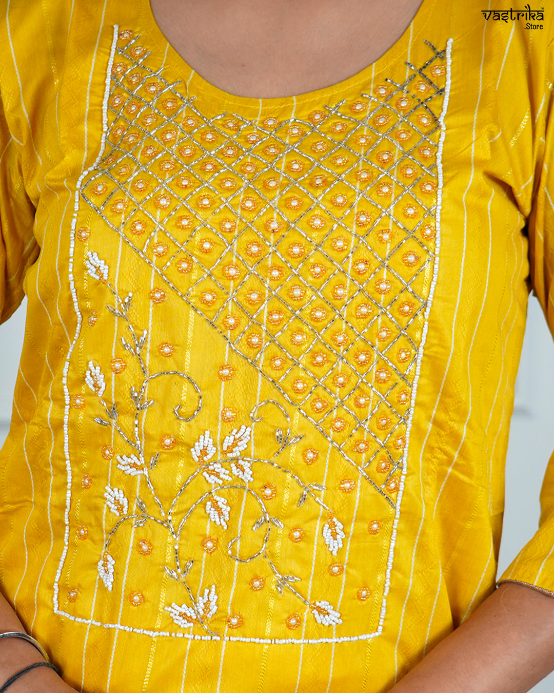 Yellow Chanderi Silk Kurti Set