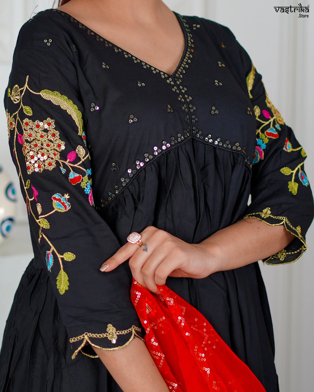 Black Aalia Resham Frock Set