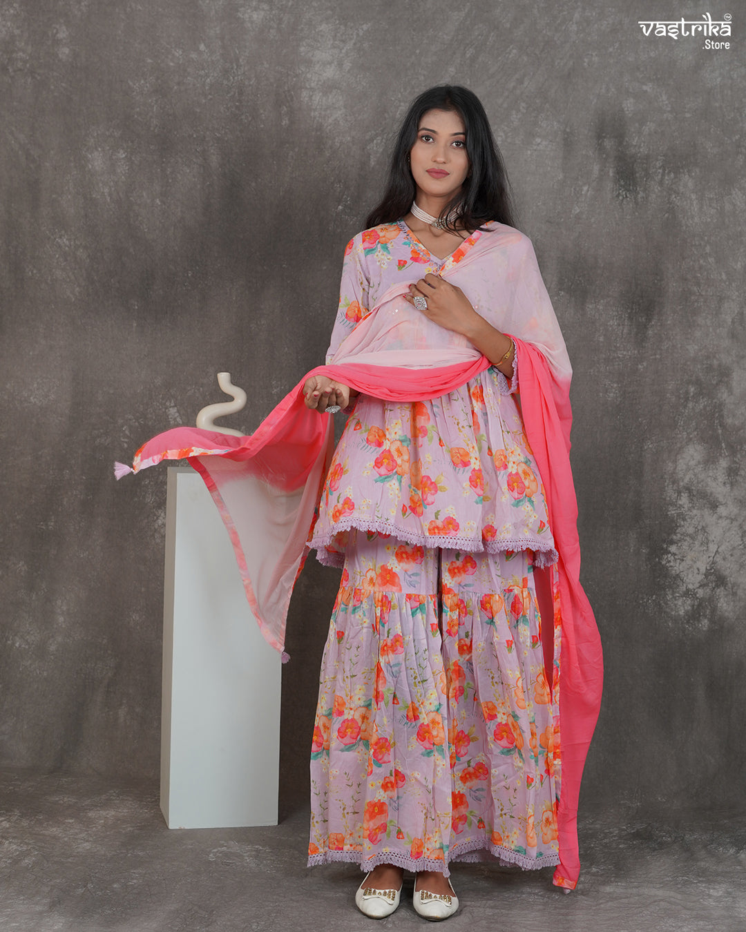 Alia-Cut Kurti & Printed Sharara Set