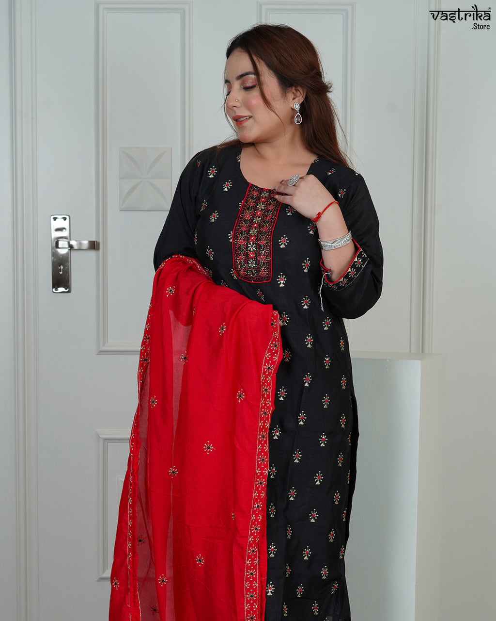 Silk Kurti Set with Jari & Sequin Work