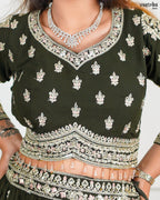 Mehndi Georgette Crop Top Set