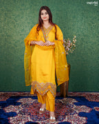 Mustard Roman Silk Kurti Set