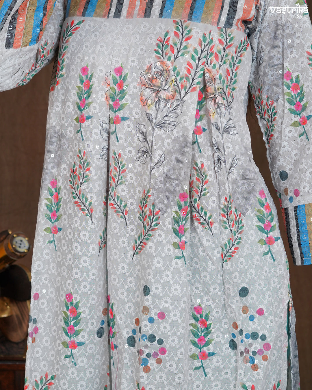 Cotton Frock Set with Chikan Work