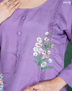 Purple Roman Silk Festive Kurti Set