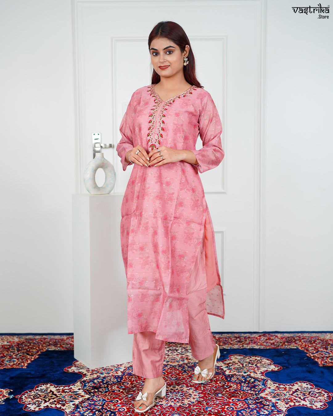 Gajri Chanderi Silk Kurti Set