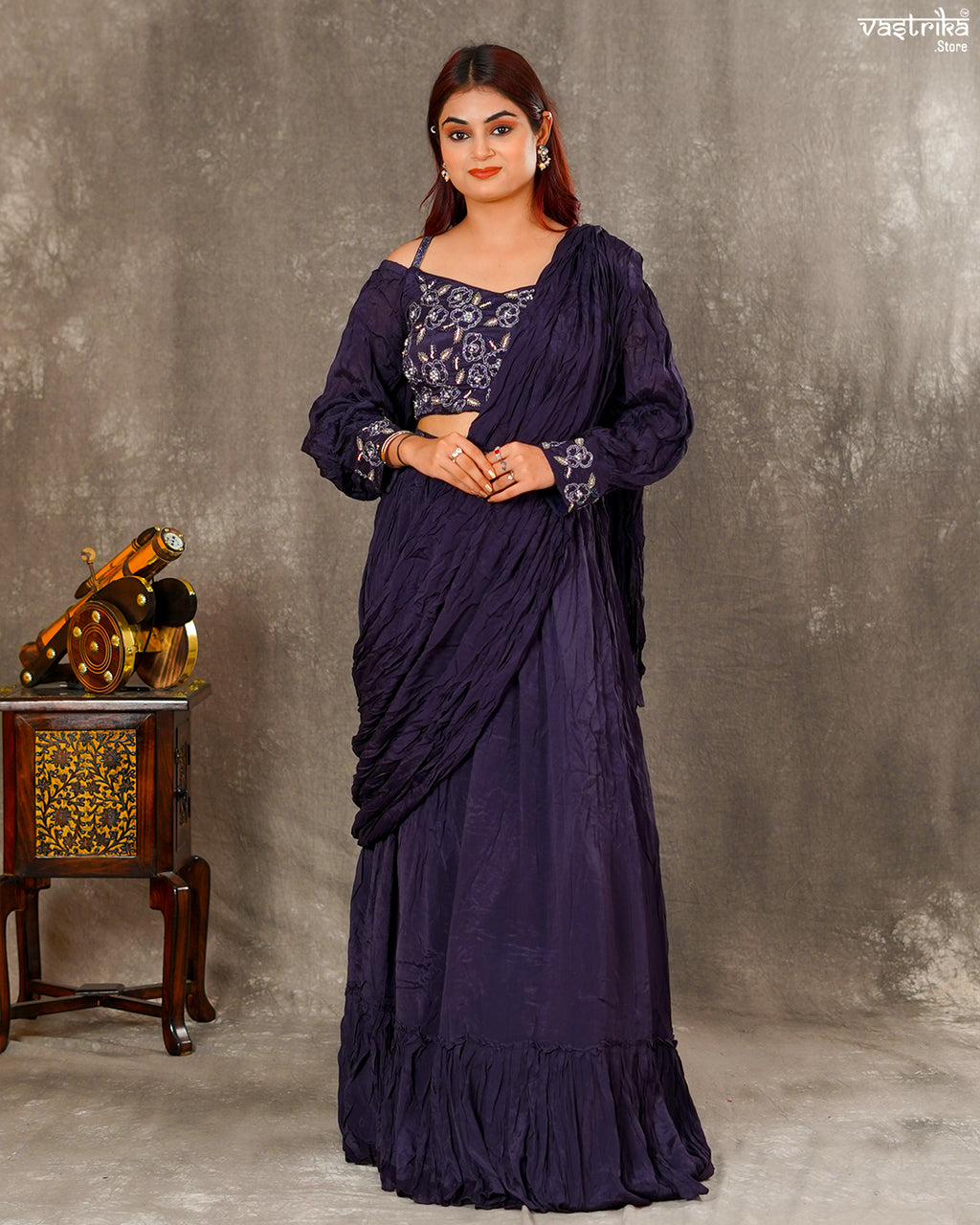 Dark Purple Chiffon Skirt Saree Set