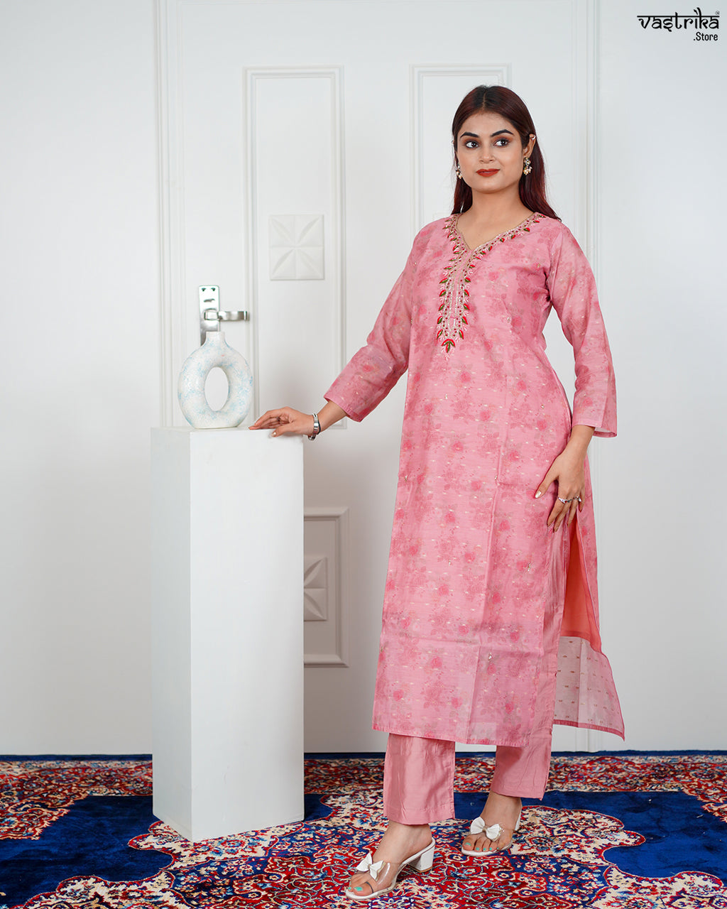 Gajri Chanderi Silk Kurti Set