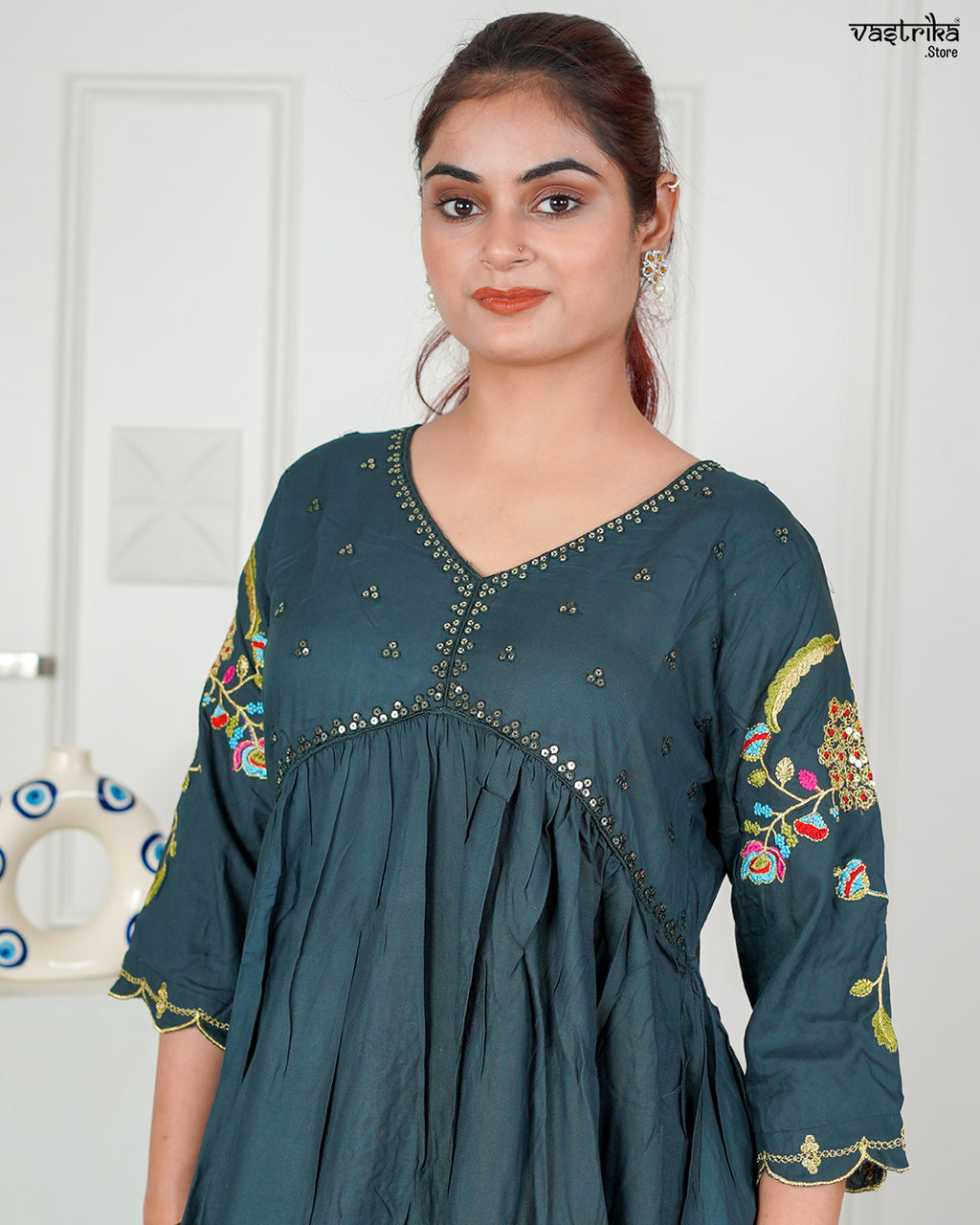 Bottle Green Aalia Sequin Frock Set