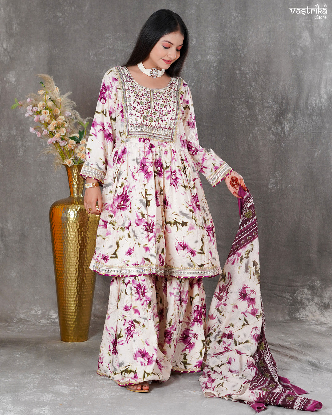 Purple Ryon Cotton Kurti Set
