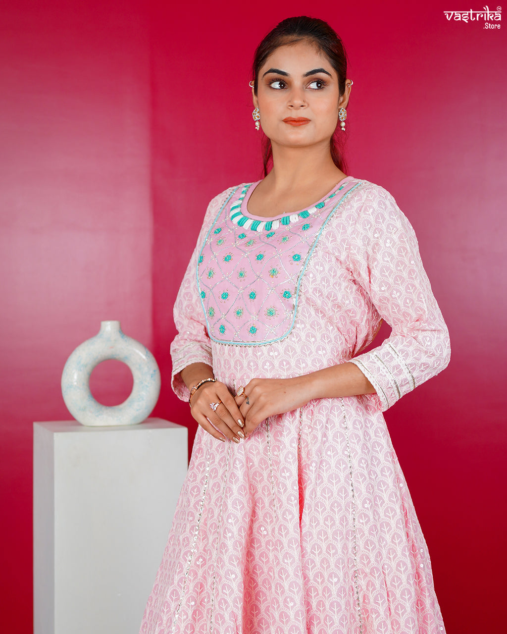 Pink Cotton Lace Frock Set