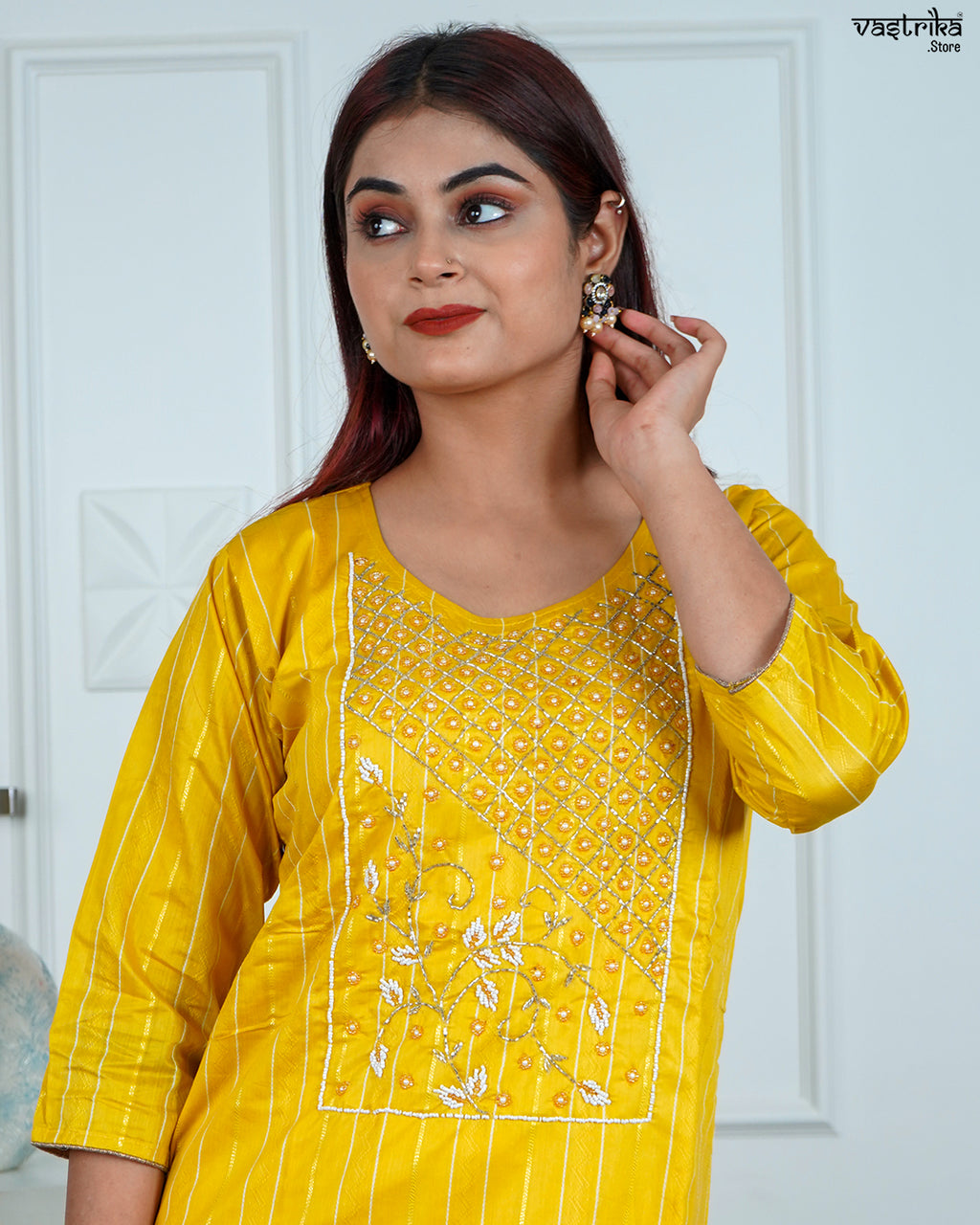 Yellow Chanderi Silk Kurti Set