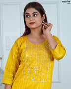 Yellow Chanderi Silk Kurti Set