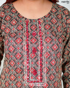 Brown Cotton Printed Kurti Set