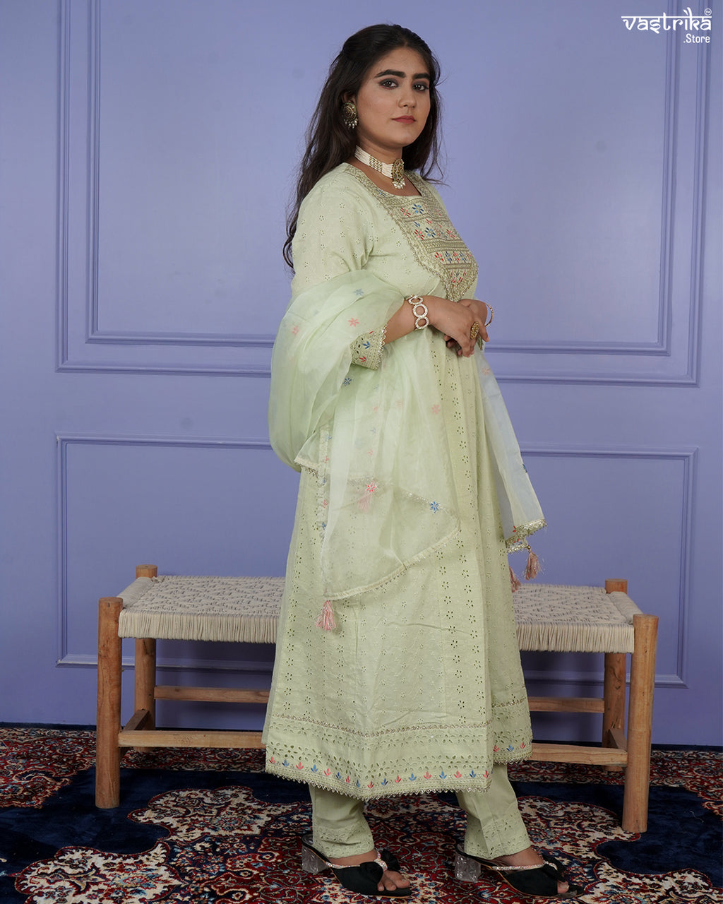 Chikankari Frock-Style Kurti Set