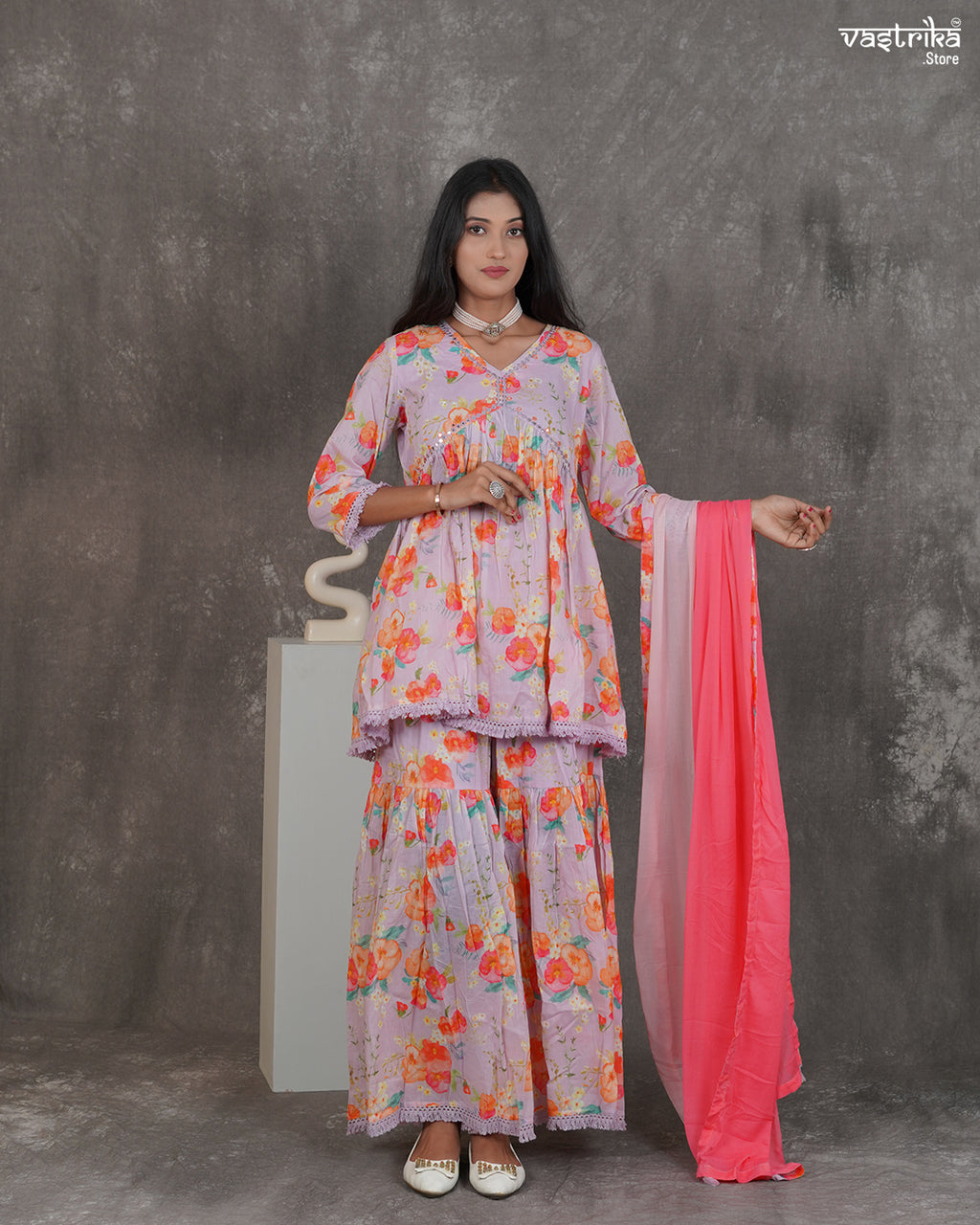 Alia-Cut Kurti & Printed Sharara Set