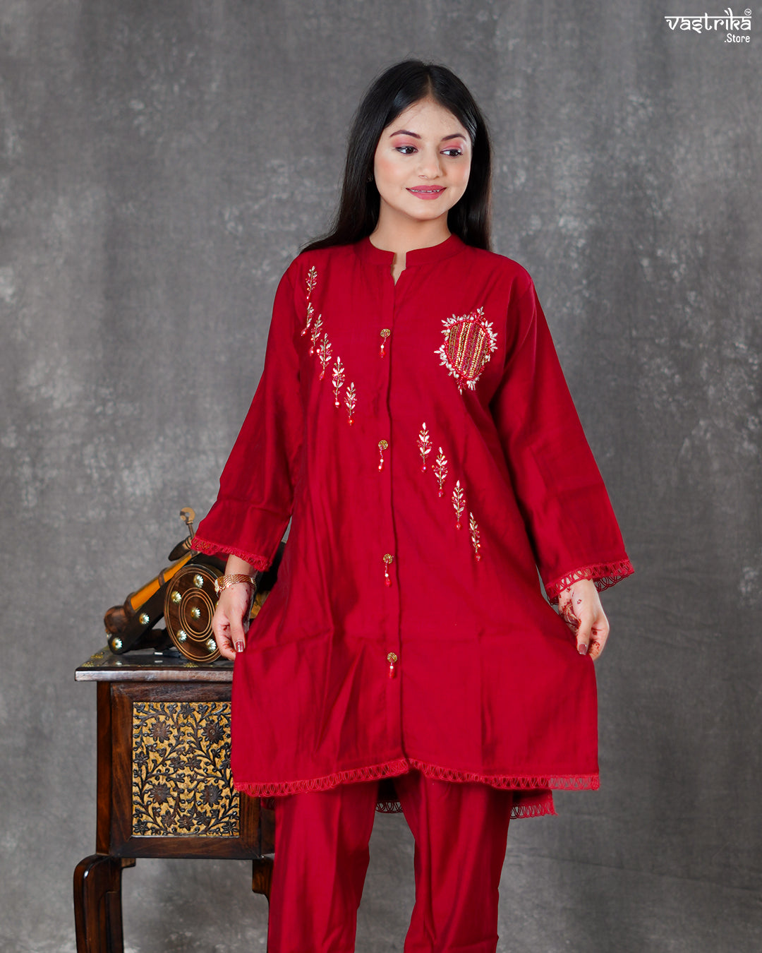 Maroon Silk Coord Set