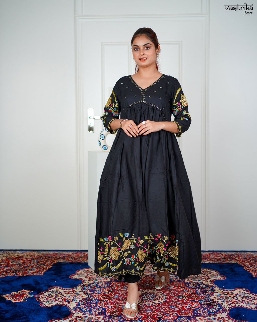 Black Aalia Resham Frock Set