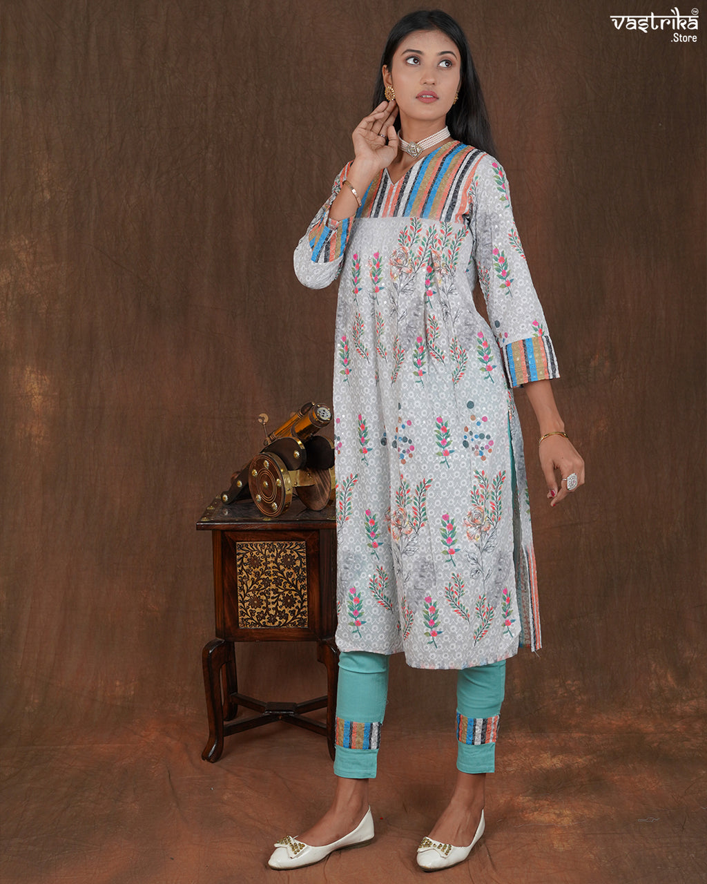 Cotton Frock Set with Chikan Work