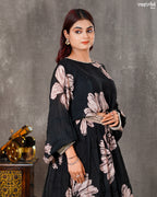 Black Chiffon Digital Print Skirt Set