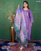 Purple Roman Silk Festive Kurti Set
