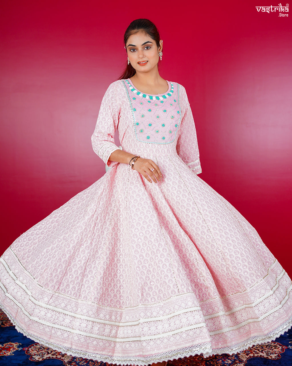 Pink Cotton Lace Frock Set