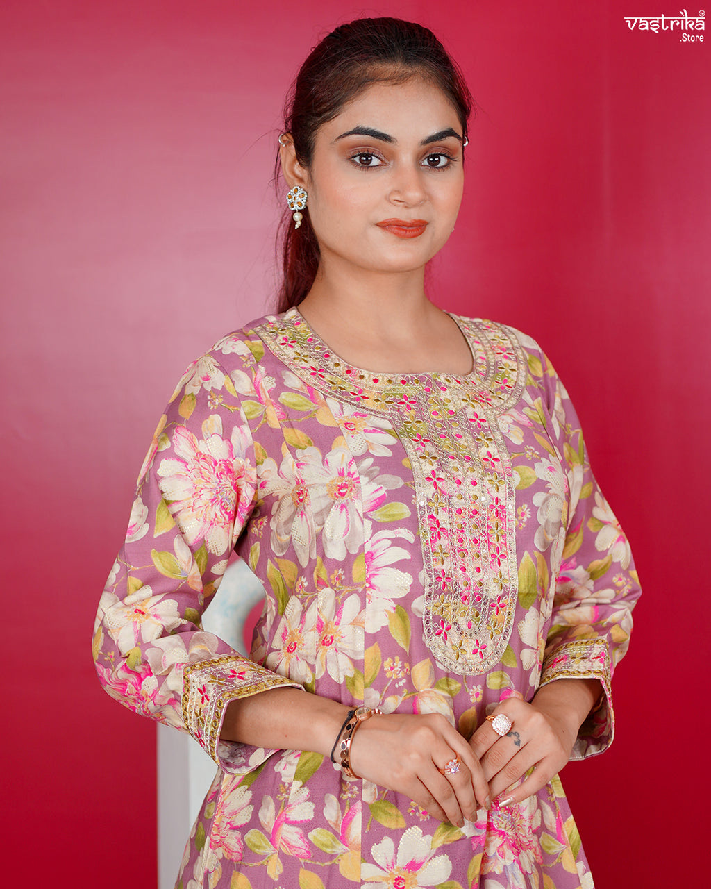 Purple Maslin Zari Frock Set
