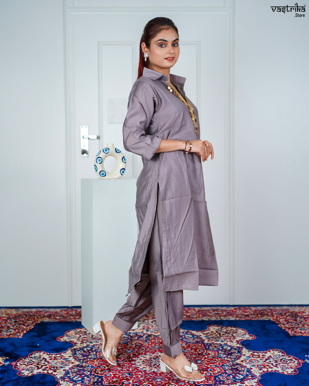 Grey Masleen Handwork Coord Set