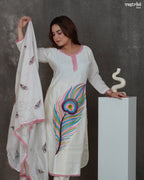 Elegant V-Neck Thread Work Kurti Set