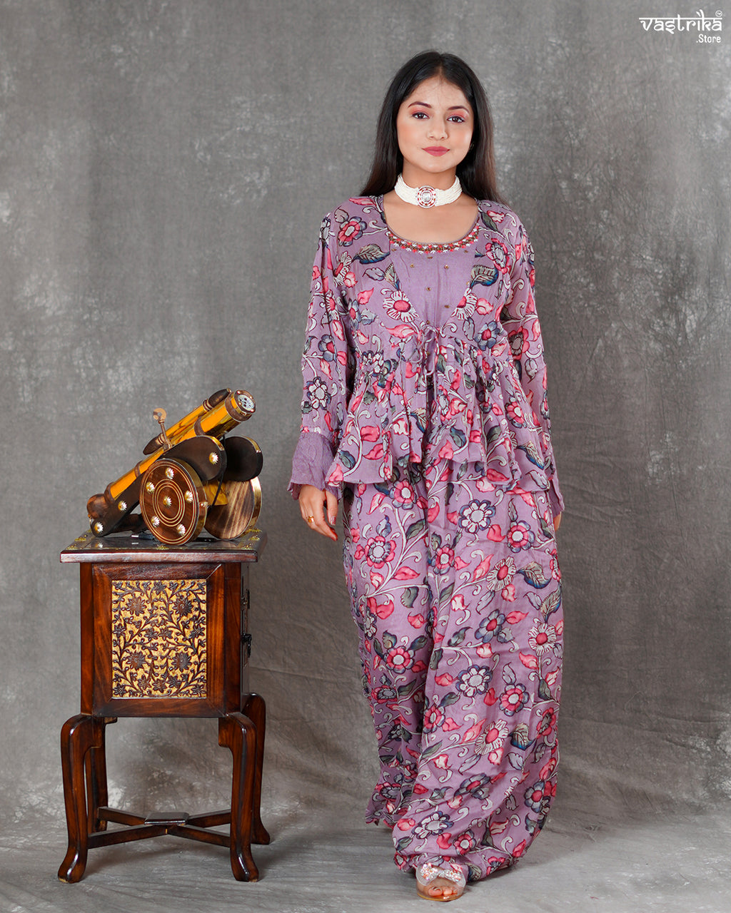 Purple Chinon Silk Layered Coord Set