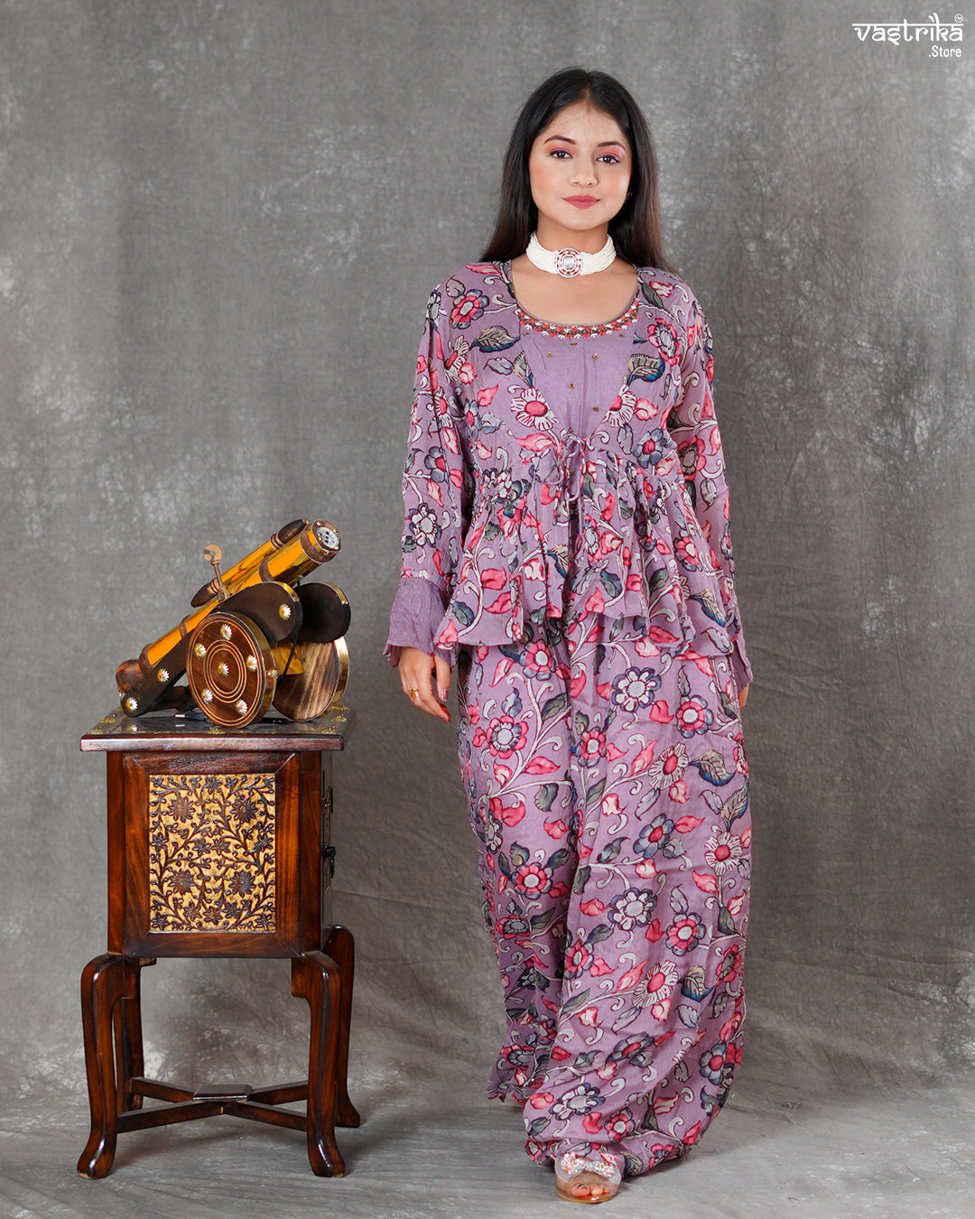 Purple Chinon Silk Layered Coord Set