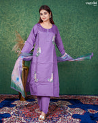 Purple Roman Silk Festive Kurti Set