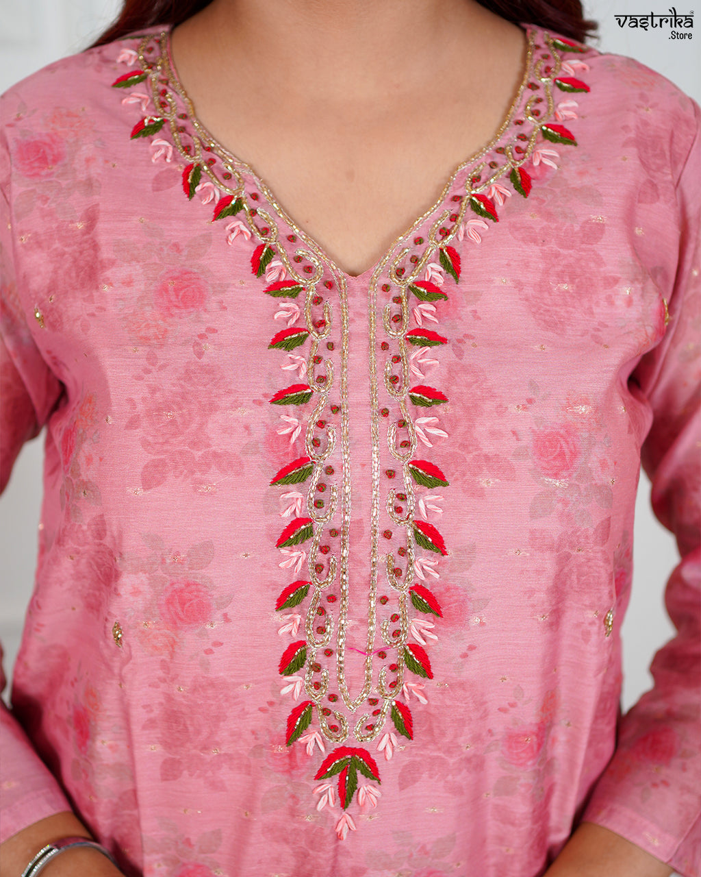 Gajri Chanderi Silk Kurti Set