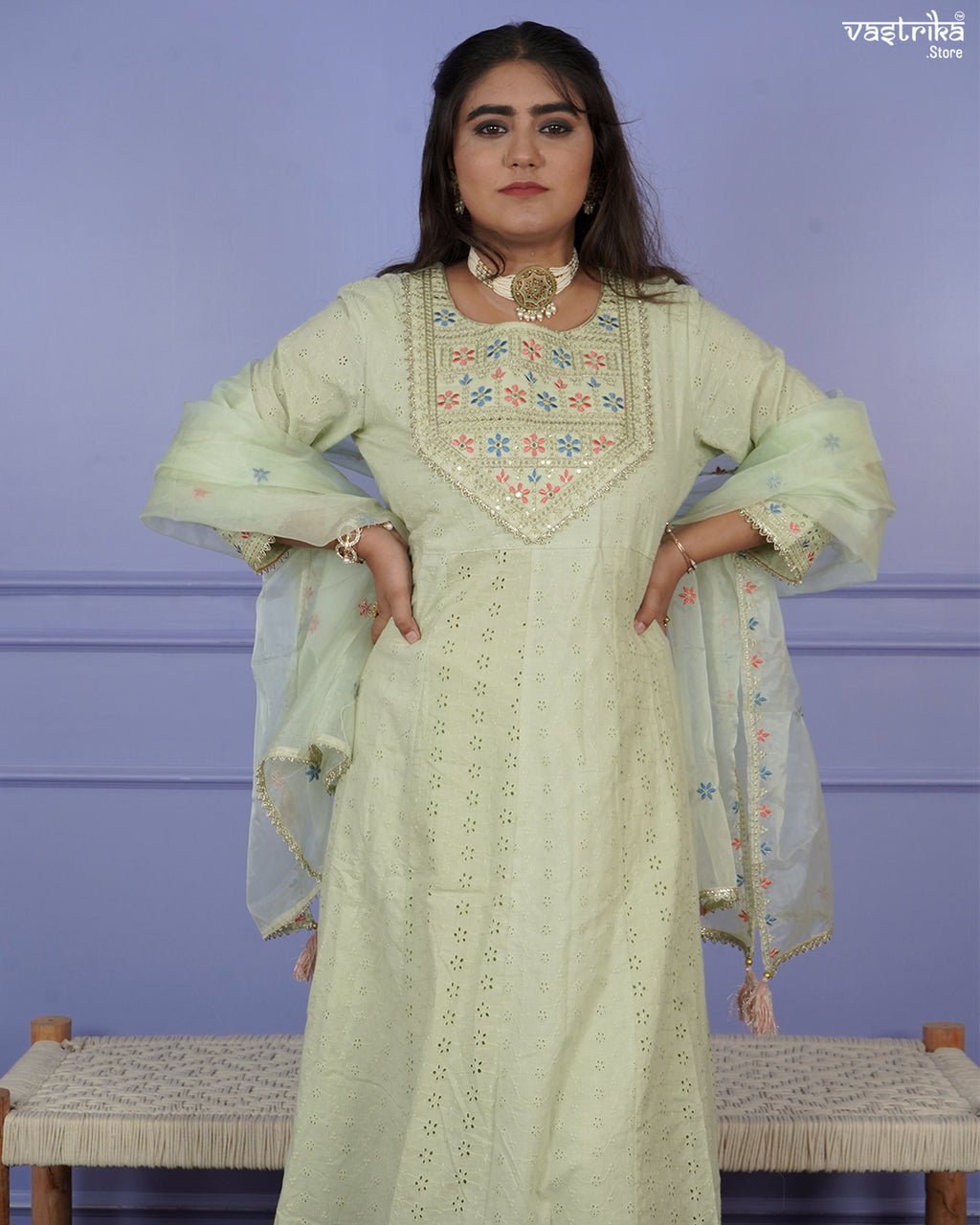 Chikankari Frock-Style Kurti Set