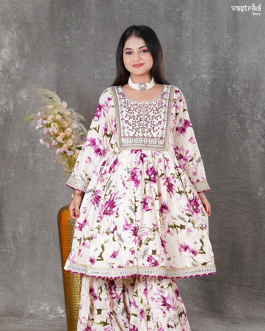 Purple Ryon Cotton Kurti Set