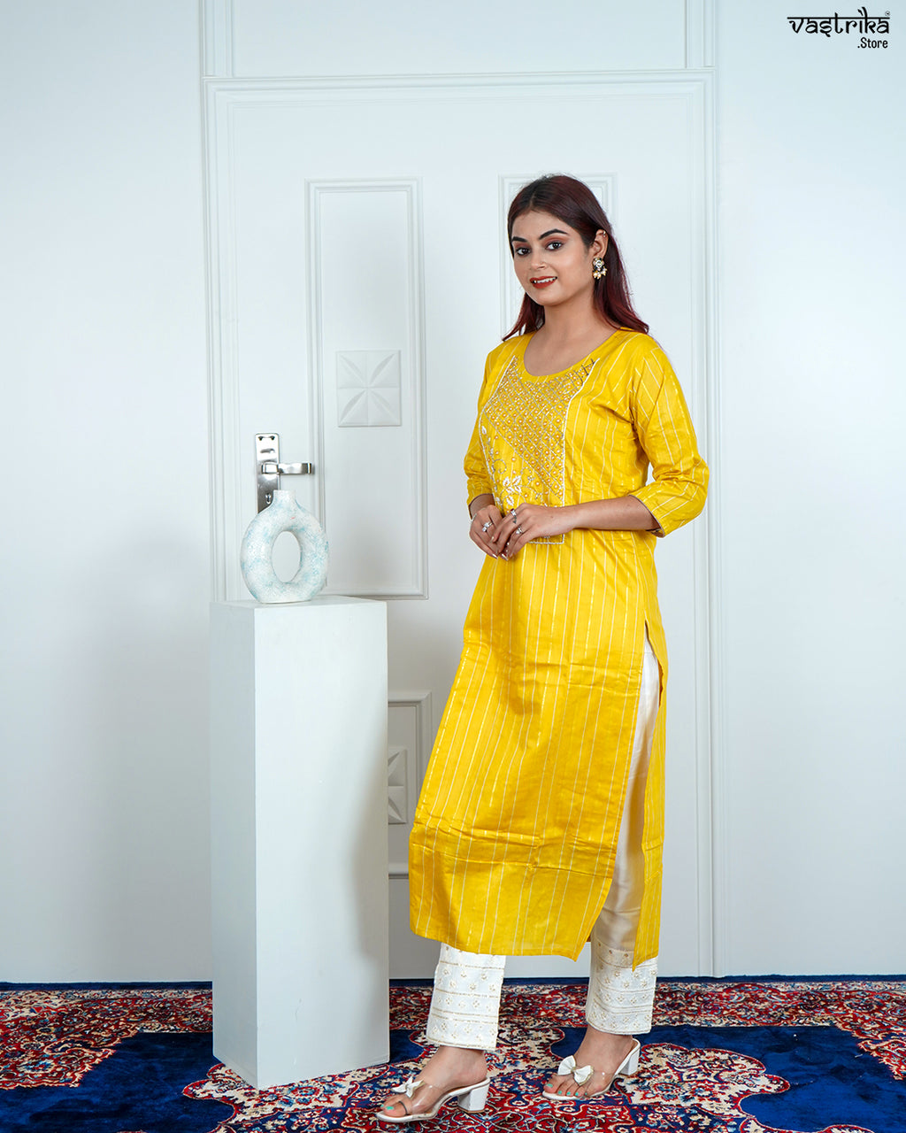 Yellow Chanderi Silk Kurti Set