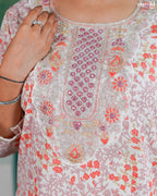 Orange Cotton Printed Kurti Set