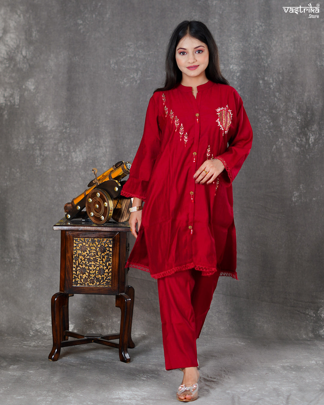 Maroon Silk Coord Set