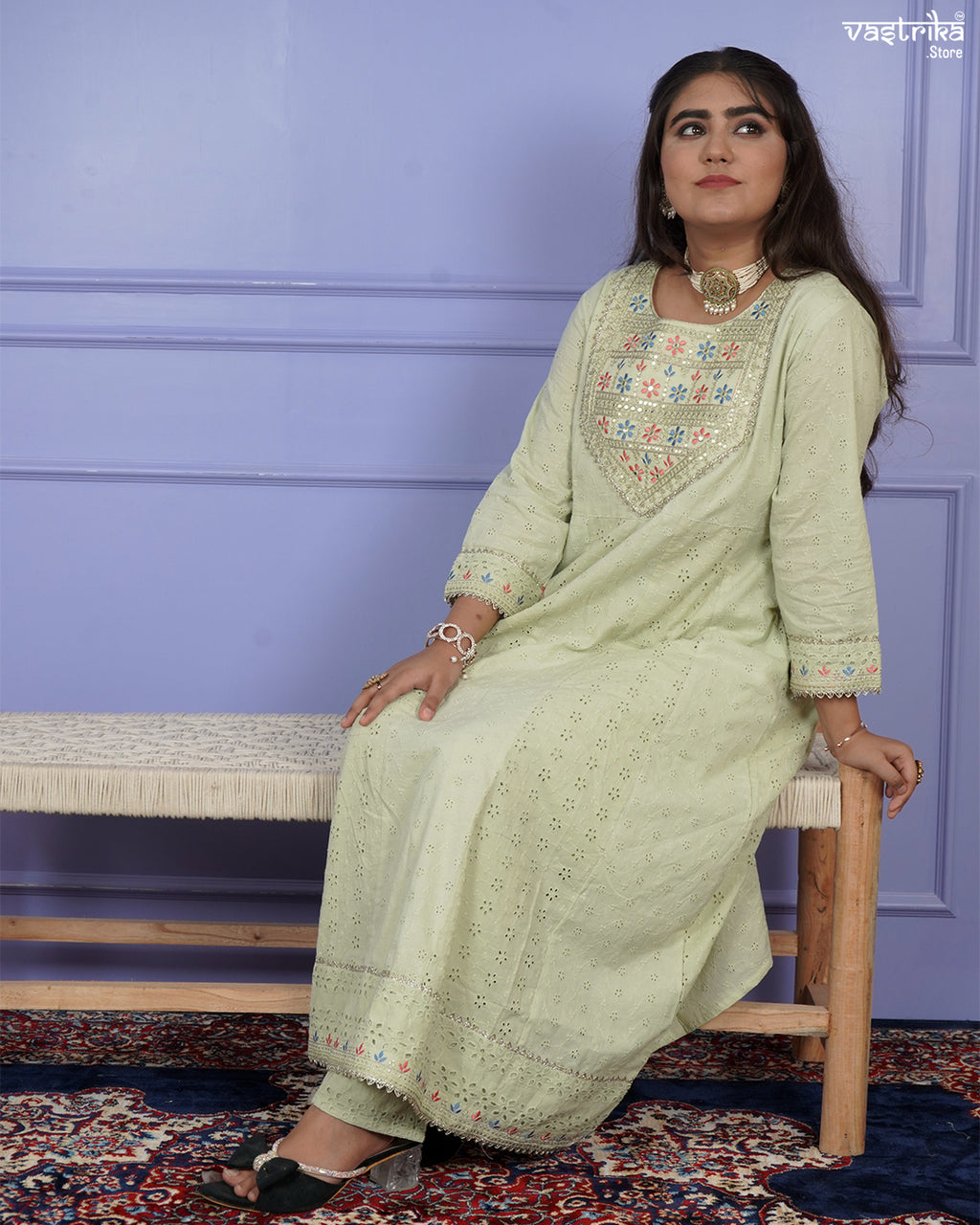 Chikankari Frock-Style Kurti Set